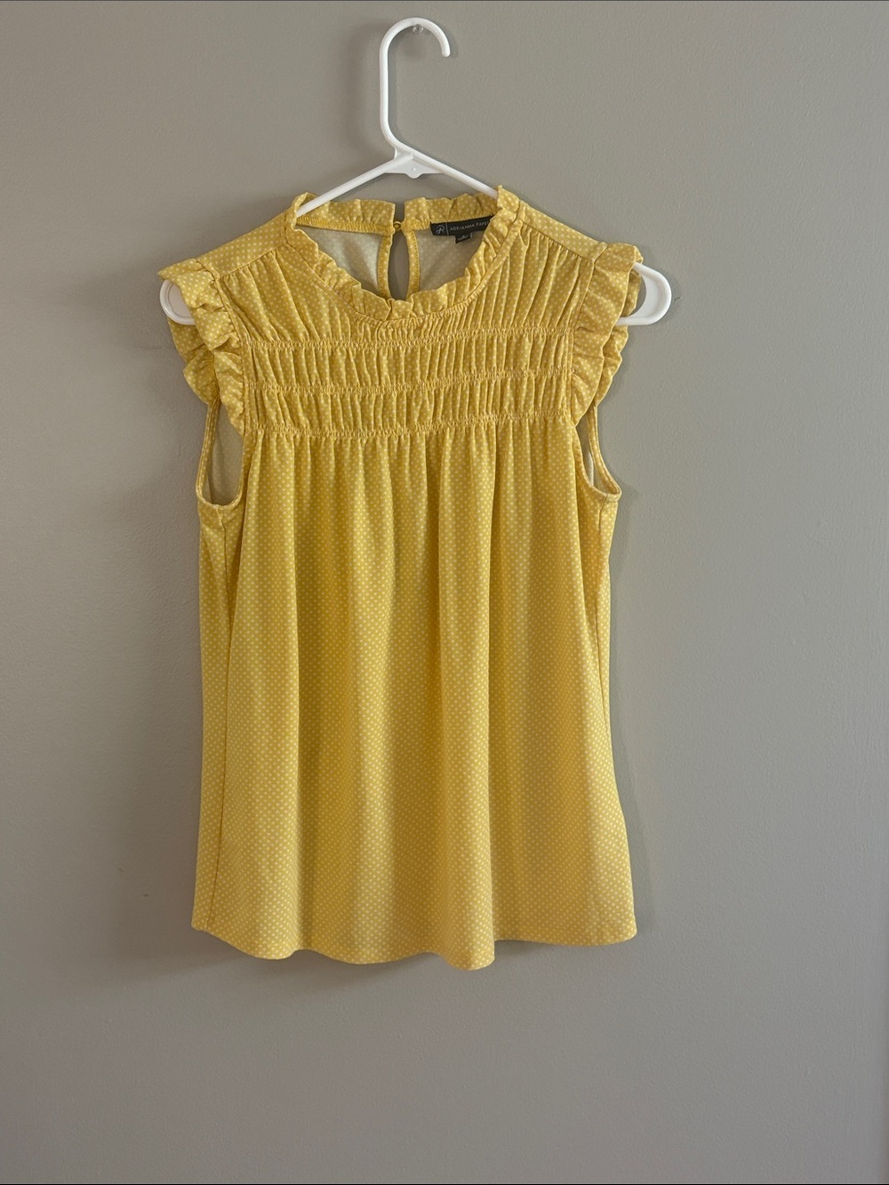 Adrianna Papell Yellow Smocked Ruffle Sleeveless Top